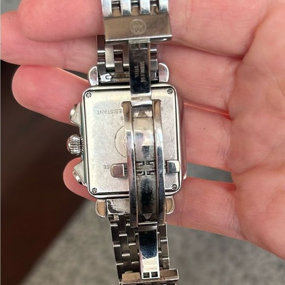 MICHELE Deco Stainless Diamond Watch With Addl Black Alligator Watch Band - Picture 3 of 14